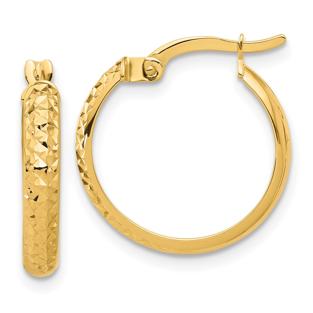 14K Yellow Gold Polished and Diamond-cut Hoop Earrings