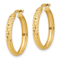 14K Yellow Gold Polished and Diamond-cut Hoop Earrings