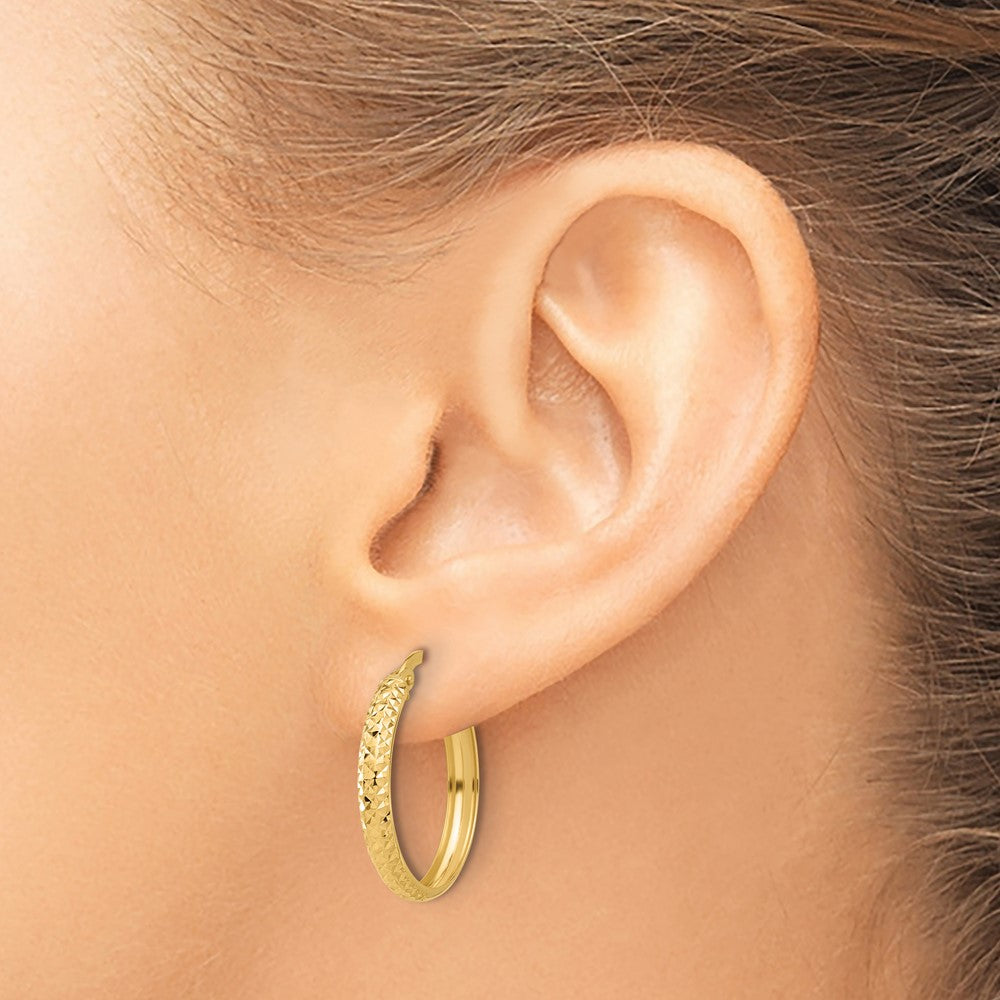 14K Yellow Gold Polished and Diamond-cut Hoop Earrings