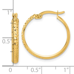 14K Yellow Gold Polished and Diamond-cut Hoop Earrings