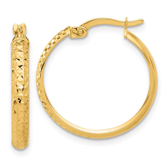 14K Yellow Gold Polished and Diamond-cut Hoop Earrings
