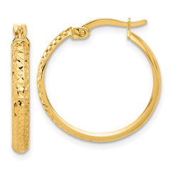 14K Yellow Gold Polished and Diamond-cut Hoop Earrings