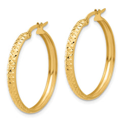 14K Yellow Gold Polished and Diamond-cut Hoop Earrings