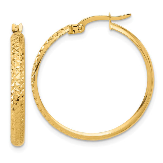 14K Yellow Gold Polished and Diamond-cut Hoop Earrings