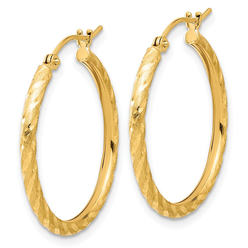 14K Yellow Gold Polished and Satin Diamond-cut 2.05mm Hoop Earrings