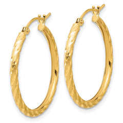 14K Yellow Gold Polished and Satin Diamond-cut 2.05mm Hoop Earrings