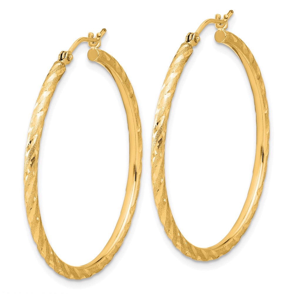 14K Yellow Gold Polished and Satin Diamond-cut 2.00mm Hoop Earrings