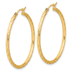 14K Yellow Gold Polished and Satin Diamond-cut 2.00mm Hoop Earrings