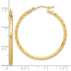 14K Yellow Gold Polished and Satin Diamond-cut 2.00mm Hoop Earrings