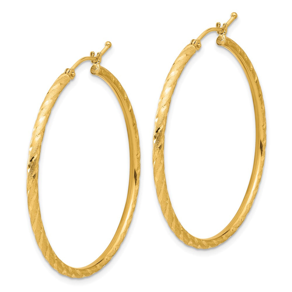 14K Yellow Gold Polished and Satin Diamond-cut 2.00mm Hoop Earrings
