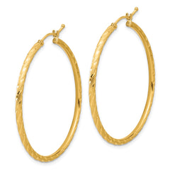 14K Yellow Gold Polished and Satin Diamond-cut 2.00mm Hoop Earrings
