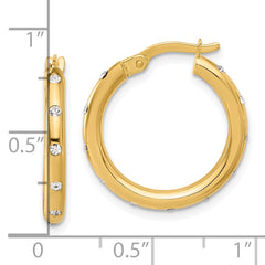 14K Yellow Gold Polished CZ Hoop Earrings