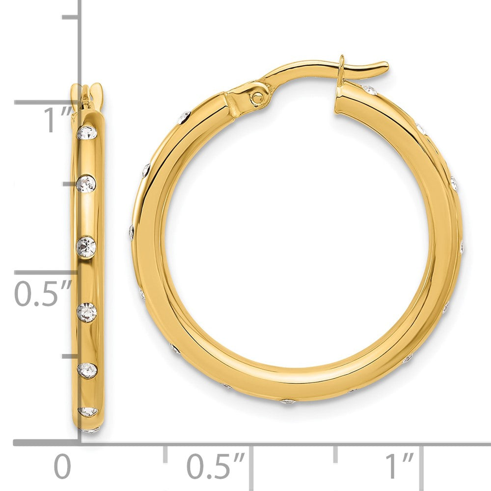 14K Yellow Gold Polished CZ Hoop Earrings