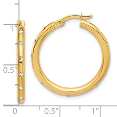 14K Yellow Gold Polished CZ Hoop Earrings