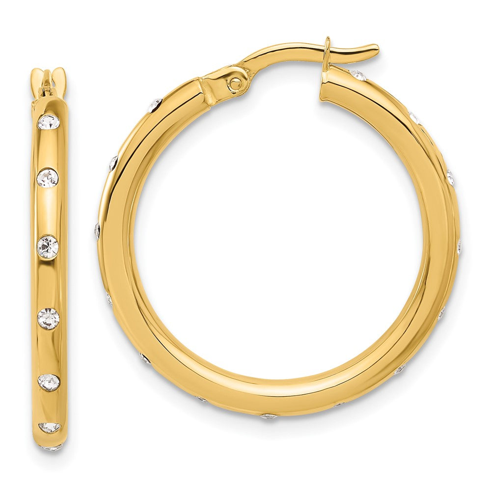 14K Yellow Gold Polished CZ Hoop Earrings