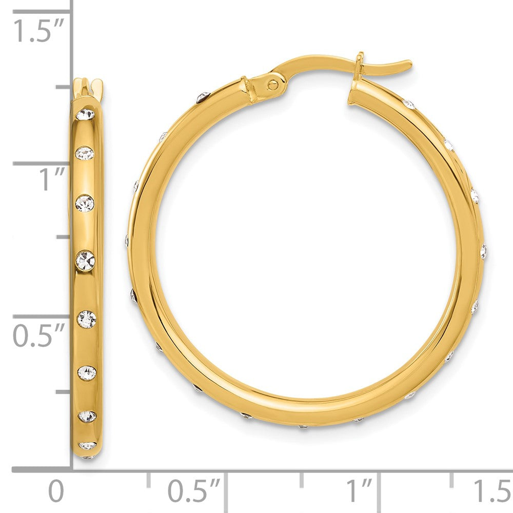 14K Yellow Gold Polished CZ Hoop Earrings
