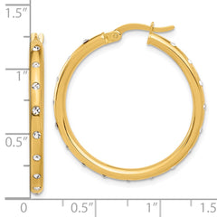 14K Yellow Gold Polished CZ Hoop Earrings