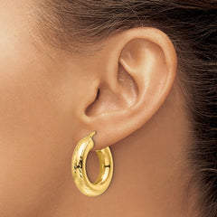 14K Yellow Gold Polished & Diamond-cut 6mm Hollow Round Hoop Earrings