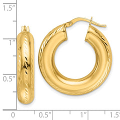 14K Yellow Gold Polished & Diamond-cut 6mm Hollow Round Hoop Earrings