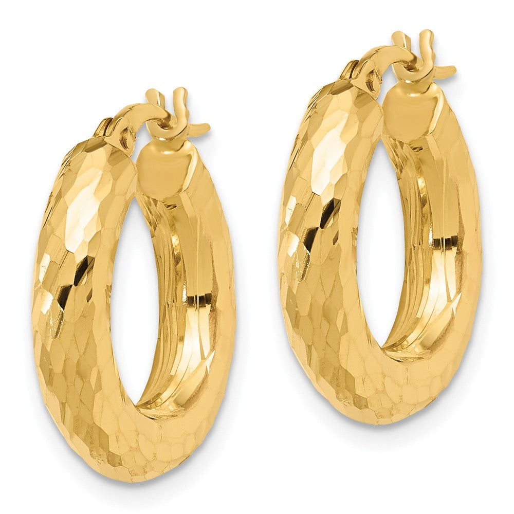 14K Yellow Gold Polished 4mm Diamond-cut Hoop Earrings