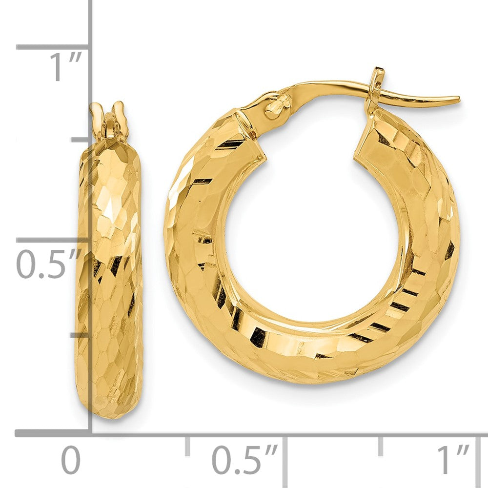 14K Yellow Gold Polished 4mm Diamond-cut Hoop Earrings