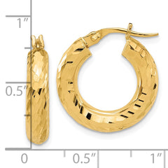 14K Yellow Gold Polished 4mm Diamond-cut Hoop Earrings