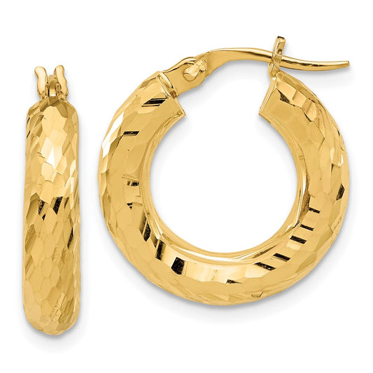 14K Yellow Gold Polished 4mm Diamond-cut Hoop Earrings