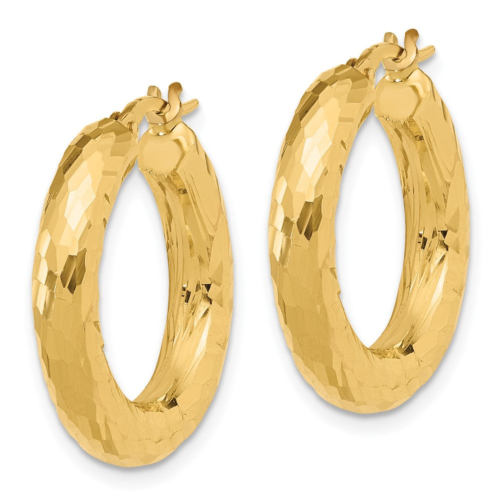 14K Yellow Gold Polished 4mm Diamond-cut Hoop Earrings