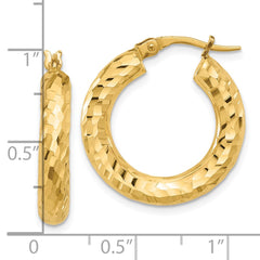 14K Yellow Gold Polished 4mm Diamond-cut Hoop Earrings