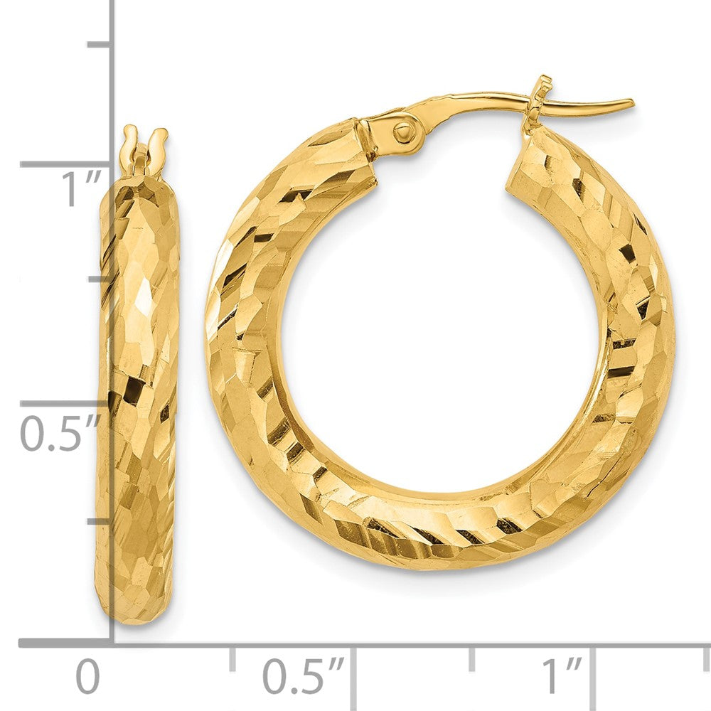 14K Yellow Gold Polished 4mm Diamond-cut Hoop Earrings