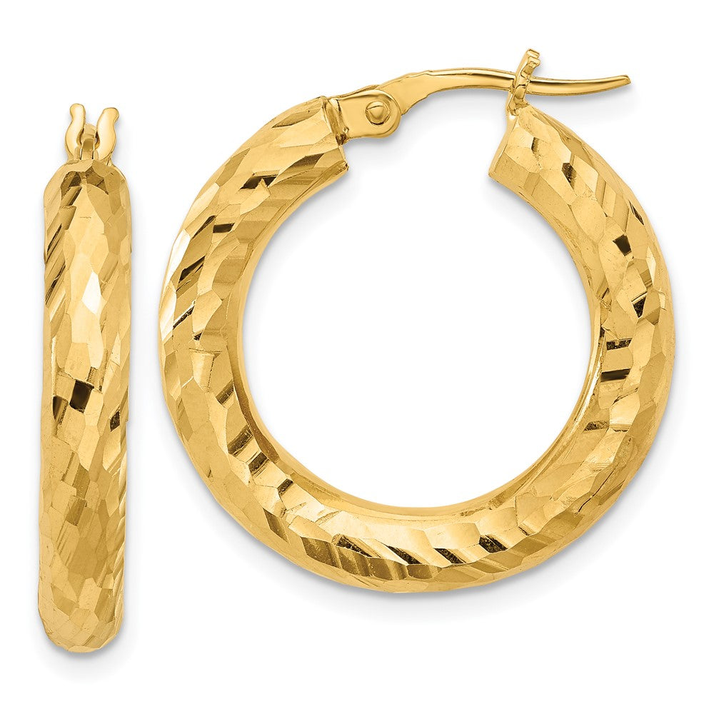 14K Yellow Gold Polished 4mm Diamond-cut Hoop Earrings