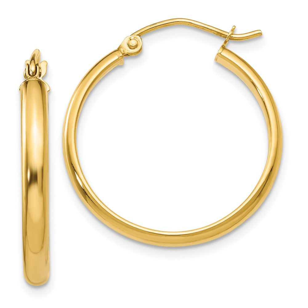 14K Yellow Gold Round Tube Hoop Earrings