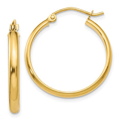 14K Yellow Gold Round Tube Hoop Earrings