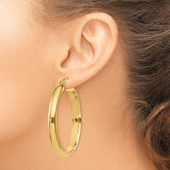 14K Yellow Gold Round Tube Hoop Earrings