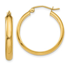 14K Yellow Gold Round Tube Hoop Earrings