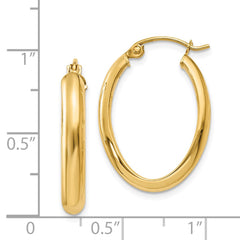 14K Yellow Gold Polished 3.5mm Oval Hoop Earrings