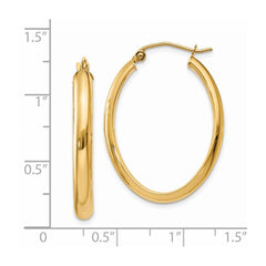 14K Yellow Gold Polished 3.5mm Oval Hoop Earrings