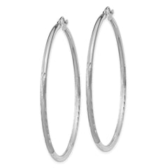 14K White Gold Satin and Diamond-cut 2mm Round Hoop Earrings