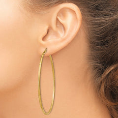 14K Yellow Gold Satin and Diamond-cut 2mm Round Tube Hoop Earrings