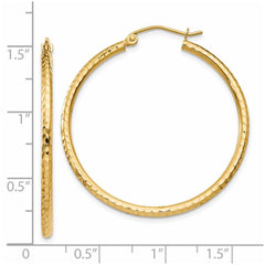 14K Yellow Gold Diamond-cut 2mm Round Tube Hoop Earrings