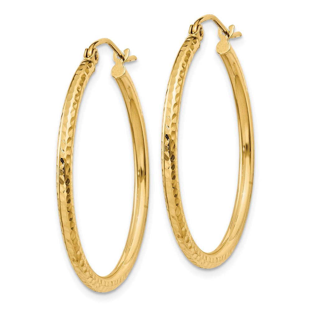 14K Yellow Gold Diamond-cut 2mm Round Tube Hoop Earrings