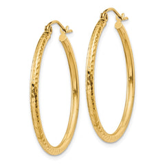 14K Yellow Gold Diamond-cut 2mm Round Tube Hoop Earrings