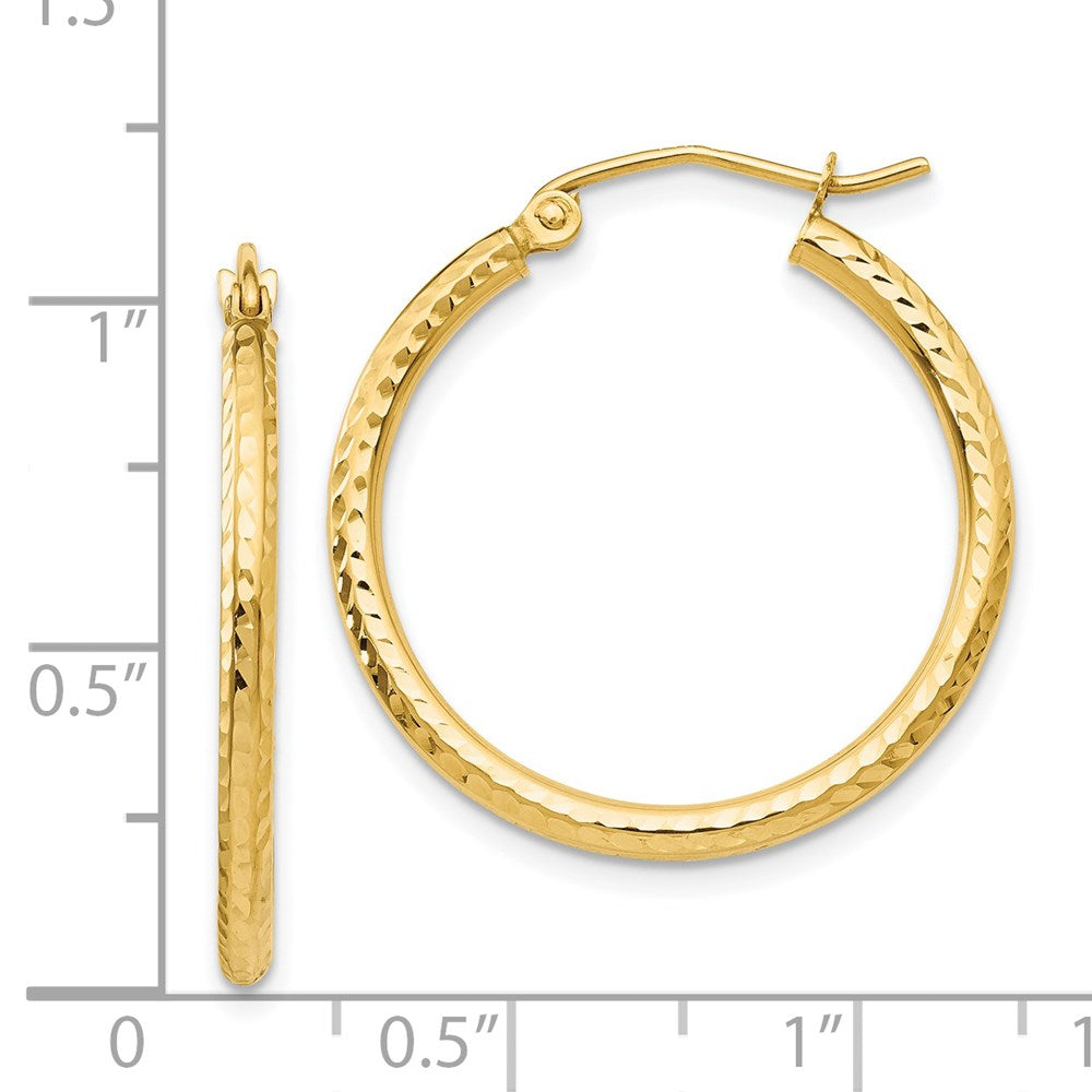 14K Yellow Gold Diamond-cut 2mm Round Tube Hoop Earrings