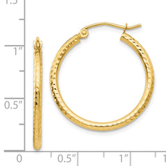 14K Yellow Gold Diamond-cut 2mm Round Tube Hoop Earrings