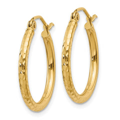 14K Yellow Gold Diamond-cut 2mm Round Tube Hoop Earrings