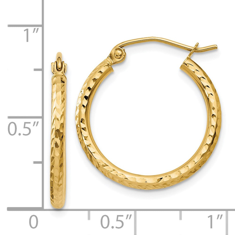 14K Yellow Gold Diamond-cut 2mm Round Tube Hoop Earrings