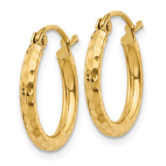 14K Yellow Gold Diamond-cut 2mm Round Tube Hoop Earrings