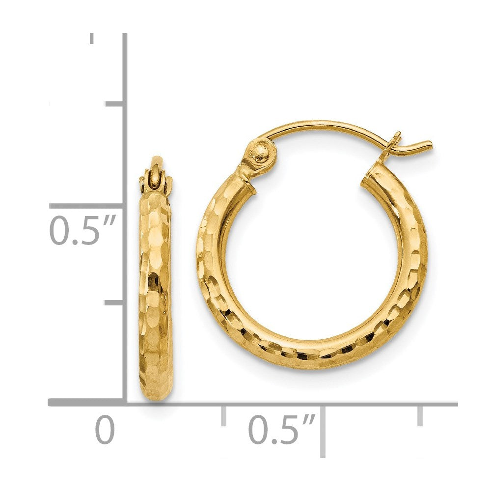 14K Yellow Gold Diamond-cut 2mm Round Tube Hoop Earrings