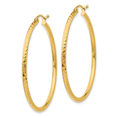 14K Yellow Gold Diamond-cut 2mm Round Tube Hoop Earrings