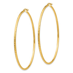 14K Yellow Gold Diamond-cut 2mm Round Tube Hoop Earrings